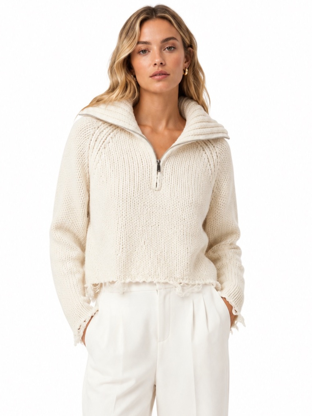 RtA Dom Half Zip Sweater in White